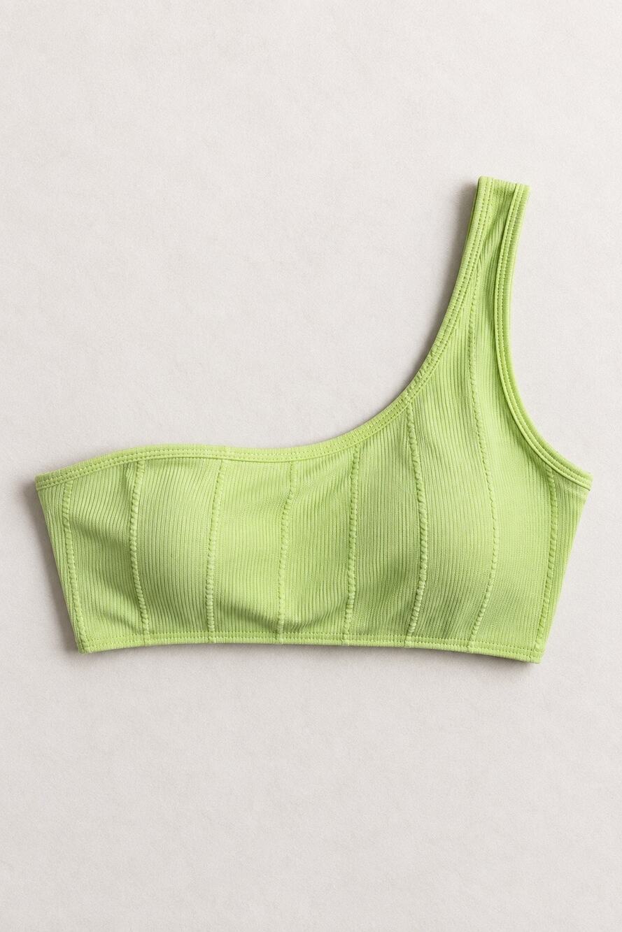 Aerie One Shoulder Ribbed Bikini Top Lime Green NWT – Size XL
